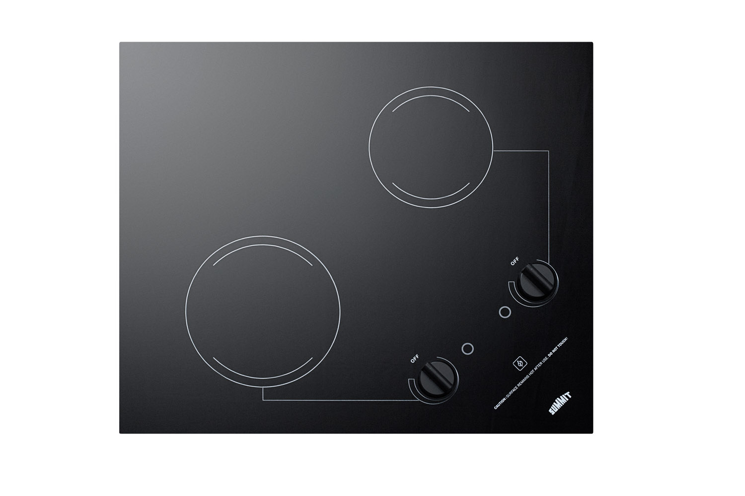2-burner 120V electric cooktop designed for portrait or landscape installation, with smooth black ceramic glass surface